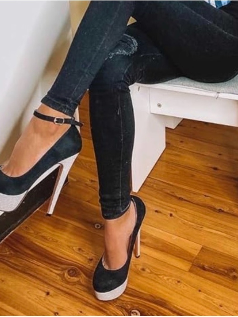 Black Suede Platform Ankle-Strap Pumps Bundle